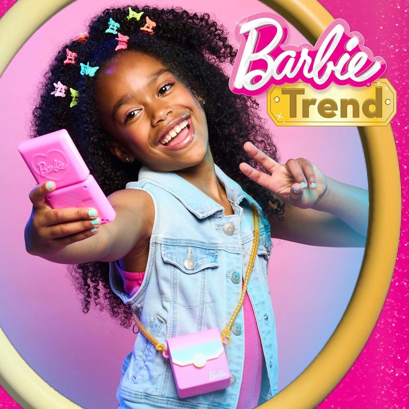 Barbie Just Play Barbie Trend Lights and Sounds Phone Set, 4-Piece Pretend Play Toy with Flip Phone, Purse Case, Credit Card & Charm, Role Play Toy for Kids Ages 3 and Up - Image 2